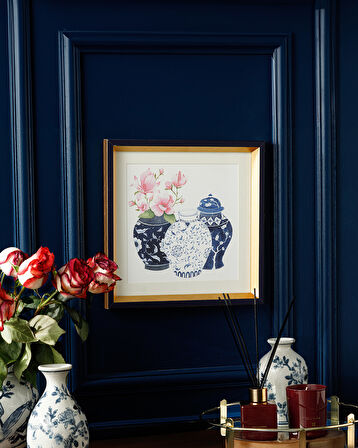 English Home Bleu Blanc Cam Dekoratif Tepsi Gold
