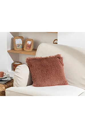 Fluffy Peluş Kırlent Kılıfı 45x45 cm Koyu Gülkurusu