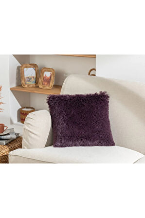 Fluffy Peluş Kırlent Kılıfı 45x45 cm Mürdüm