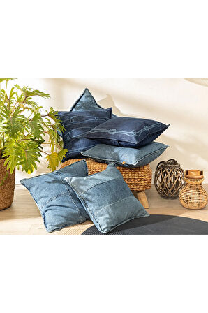 Knotted Denim Kırlent Kılıfı 45x45 Cm İndigo