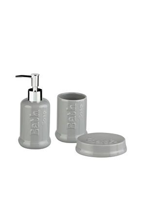 Macy 3'lü Banyo Seti 7x7x18+7x7x11+11x8x3 Cm Gri