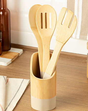 Lina Bambu 4 Parça Servis Seti Bej