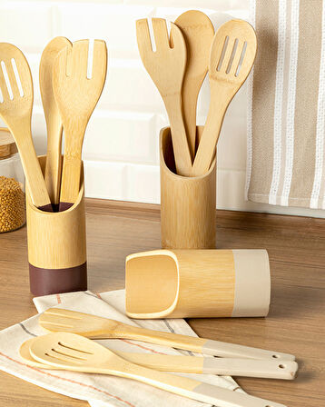 Lina Bambu 4 Parça Servis Seti Bej