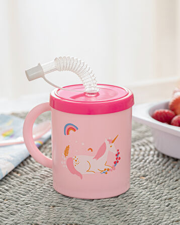 Little Unicorn Plastik Pipetli Bardak Pembe
