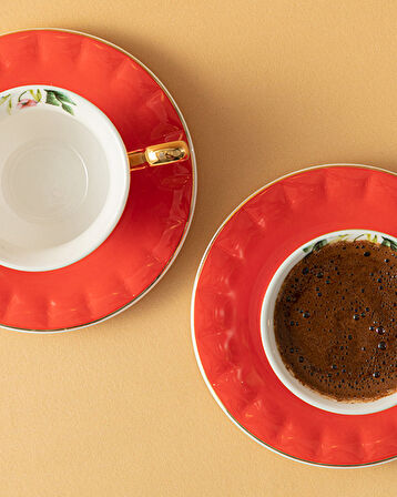 English Home Vanilla New Bone China 4 Parça 2 Kişilik Kahve Fincan Takımı Kırmızı
