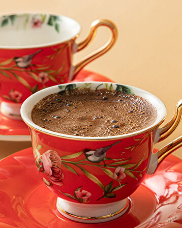 English Home Vanilla New Bone China 4 Parça 2 Kişilik Kahve Fincan Takımı Kırmızı