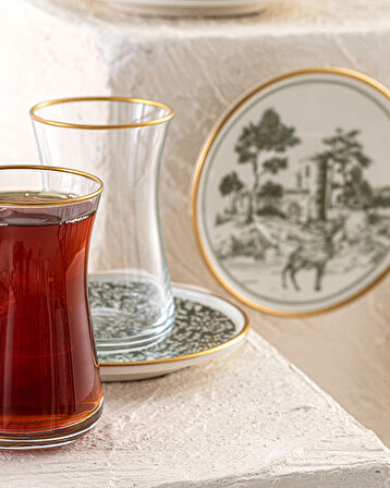 English Home Deer Porselen 12 Parça 6 Kişilik Çay Seti Yeşil