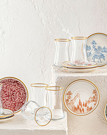 English Home Deer Porselen 12 Parça 6 Kişilik Çay Seti Yeşil