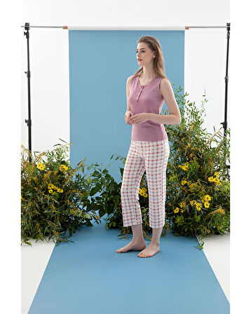 English Home Summer Check Viskon Kadın Pijama Takımı Lila