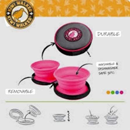 Kiwi Walker İkili Yavaş Yeme Seyahat Mama ve Su Kabı 