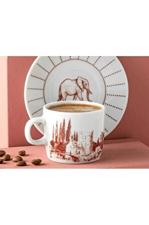 English Home Elephant Porselen 4 Parça 2 Kişilik Kahve Fincan Takımı 80 ml Bordo