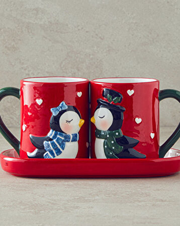 Lovely Penguins Dolomite 2'li Yılbaşı Kupa 400 ml Kırmızı