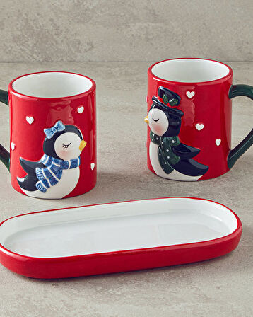 Lovely Penguins Dolomite 2'li Yılbaşı Kupa 400 ml Kırmızı