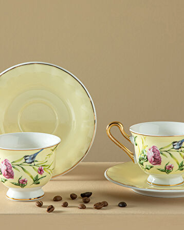 English Home Vanilla New Bone China 4 Parça 2 Kişilik Kahve Fincan Takımı Açık Sarı