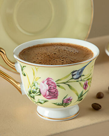 English Home Vanilla New Bone China 4 Parça 2 Kişilik Kahve Fincan Takımı Açık Sarı