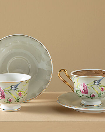English Home Vanilla New Bone China Kahve Fincan Takımı 4 Parça 2 Kişilik Açık Gri