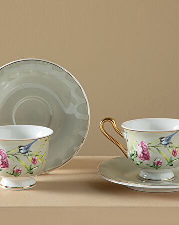 English Home Vanilla New Bone China Kahve Fincan Takımı 4 Parça 2 Kişilik Açık Gri