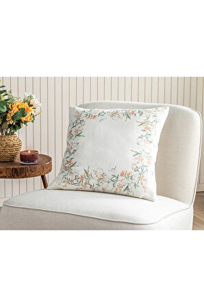 Cania Baskılı Kırlent Kılıfı 45x45 Cm Beyaz