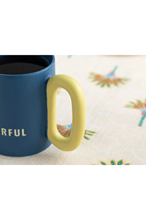Cheerful New Bone China Kupa 350 Ml Sarı-lacivert