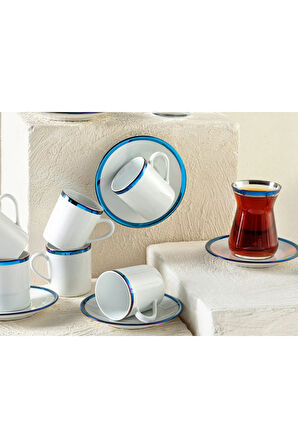 Bovia Porselen 6 Kişilik 18 Parça Çay-kahve Takımı 100-130 Ml Mavi