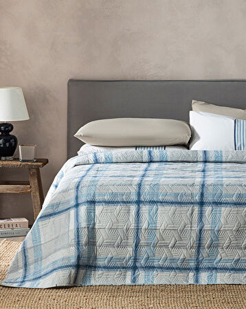 English Home Ocean Plaid Çift Kişilik Çok Amaçlı Örtü Mavi