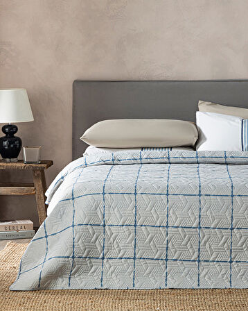 English Home Ocean Plaid Çift Kişilik Çok Amaçlı Örtü Mavi