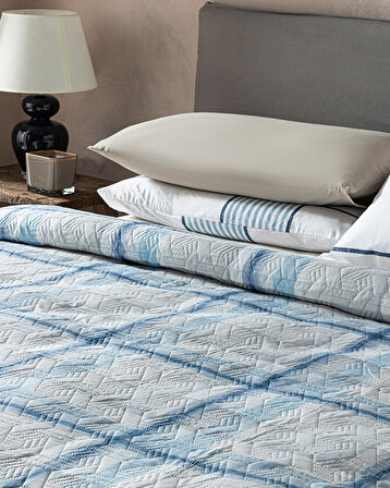 English Home Ocean Plaid Çift Kişilik Çok Amaçlı Örtü Mavi