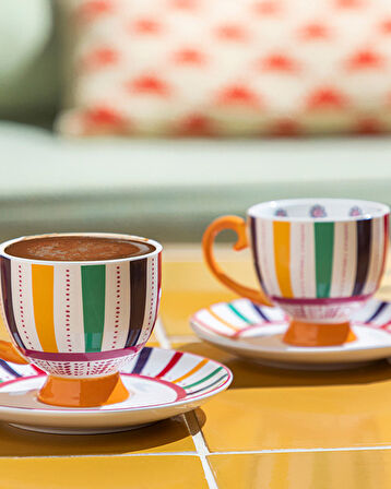 English Home Exotic Wild New Bone China Kahve Fincan Takımı 4 Parça 2 Kişilik Sarı