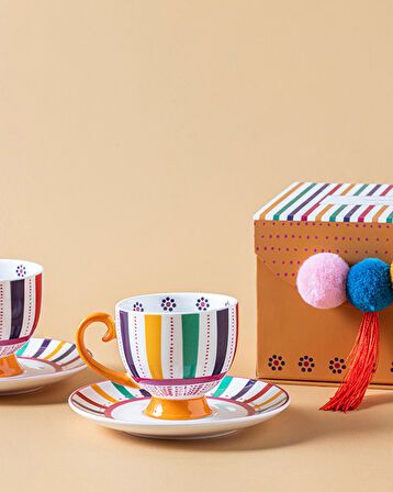 English Home Exotic Wild New Bone China Kahve Fincan Takımı 4 Parça 2 Kişilik Sarı