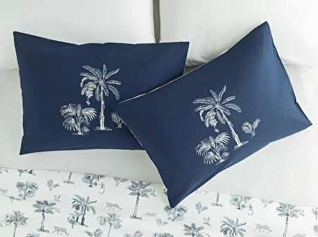 English Home Wild Palms Pamuklu 2'li Yastık Kılıfı 50 x 70 cm Lacivert