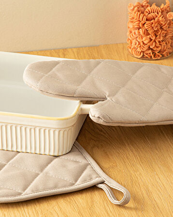 Alas Fırın Eldiveni ve Tutacak Seti Bej