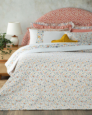 Bloomy Lines Pamuklu Ranforce Çift Kişilik Nevresim Seti 200x220 cm Sarı