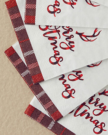 Merry Christmas Kağıt 12'li Kağıt Peçete 33x40 Cm Kırmızı