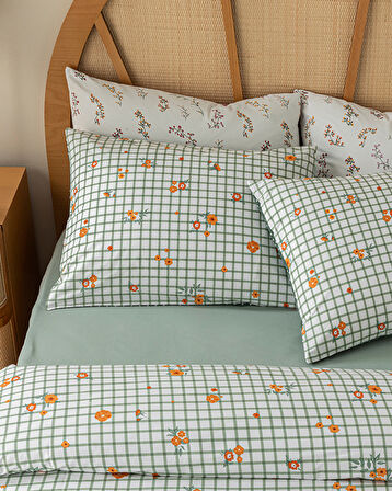 English Home Bloom Check Pamuklu Ranforce Çift Kişilik Nevresim Takımı 200x220 cm Yeşil