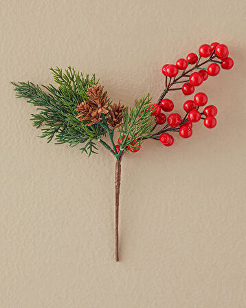 Kokına Pinecone Tek Dal Yapay Çiçek Kırmızı