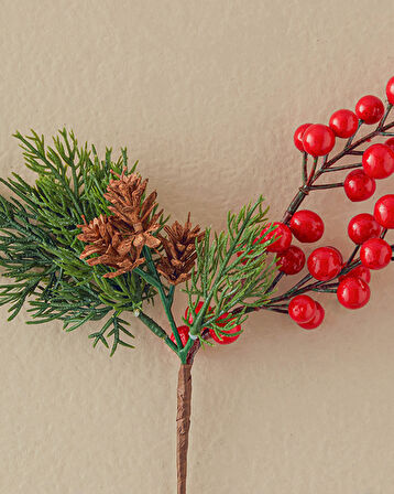 Kokına Pinecone Tek Dal Yapay Çiçek Kırmızı