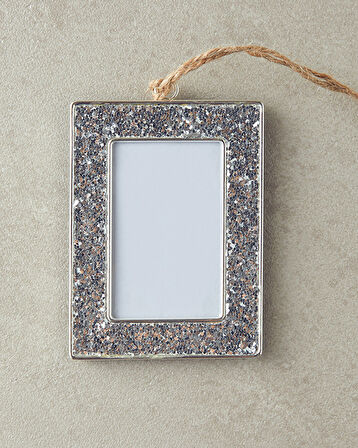 Glitter Çerçeveli Metal Yılbaşı Ağaç Süsü Silver