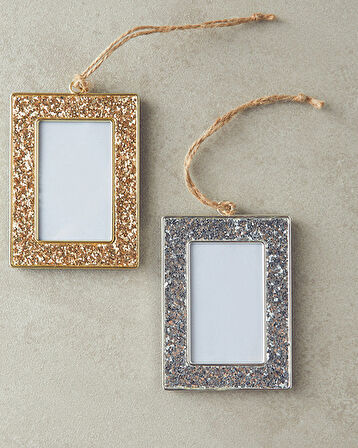 Glitter Çerçeveli Metal Yılbaşı Ağaç Süsü Silver
