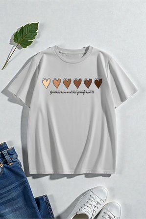 Unisex Hearts Baskılı Tasarım Tshirt