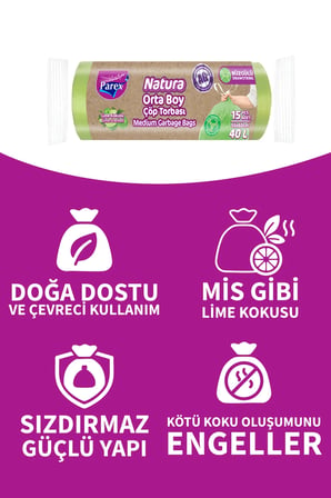 Natura Büzgülü Çöp Torbası Orta Boy 15'li 55 x 60 cm