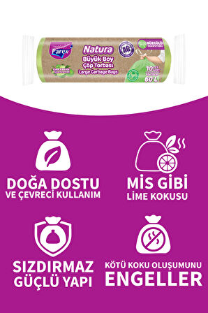 Natura Büzgülü Çöp Torbası Büyük Boy 10'lu 65 x 70 cm