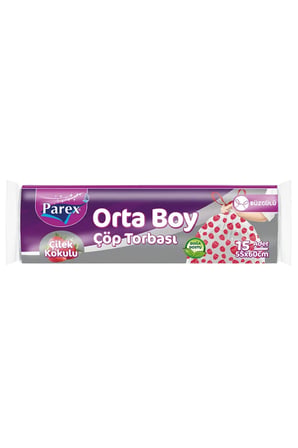 Parex çöp torbası büzgülü orta 15'li çilek kokulu 55X60cm
