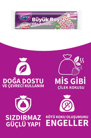 Parex Çöp Torbası Büzgülü Büyük Çilek Kokulu