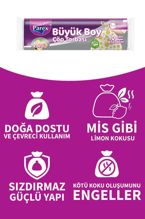 Parex çöp torbası büzgülü büyük boy 10'lu limon kokulu 