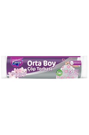 Premium Büzgülü Çöp Torbası Kiraz Çiçeği Kokulu Orta Boy 15'li 55 x 60 cm