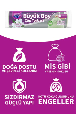 Parex Büzgülü Yasemin Kokulu Büyük Boy Çöp Torbası 10'lu