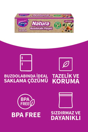 Natura Buzdolabı Poşeti Orta Boy 20’li 24 x 38 cm