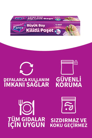 Parex Kilitli 12'li Büyük Boy Buzdolabı Poşeti