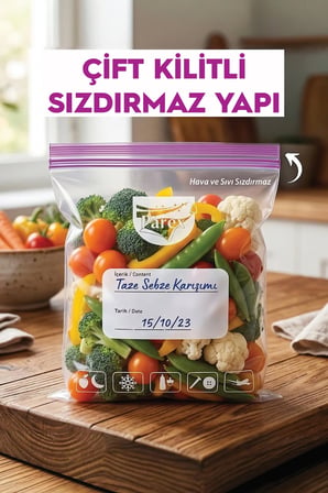 Çift Kilitli Buzdolabı Poşeti Küçük Boy 12 Adet 20 x 25 cm