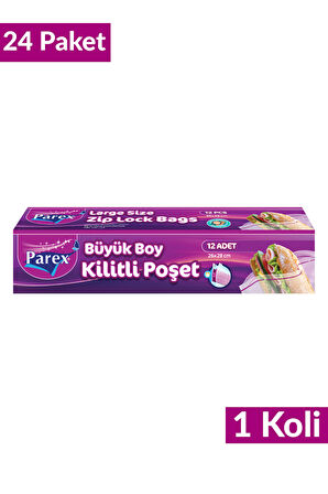 Kilitli Buzdolabı Poşet Büyük Boy 12'li 26 x 28 cm 24 Paket 1 Koli